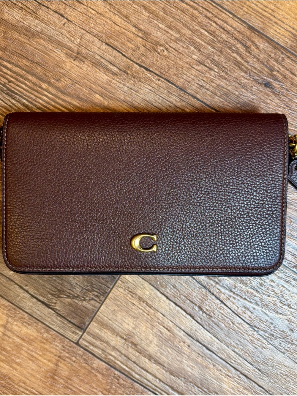 Coach Mila Pebbled Leather Foldover Wallet Crossbody Shoulder Bag - Brown
